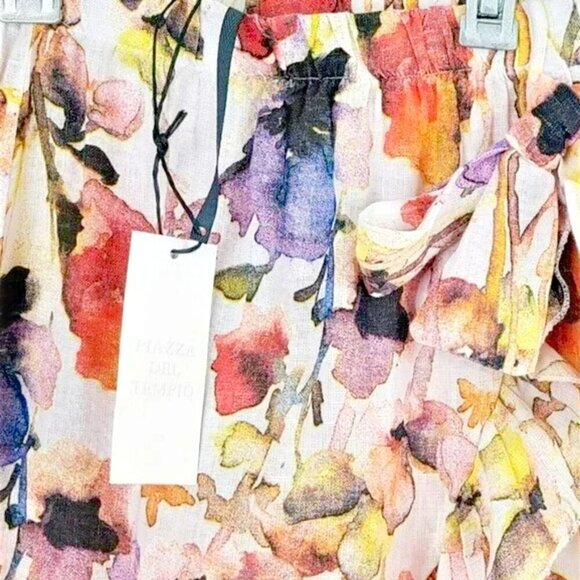 New! PIAZZA DEL TEMPIO Made In Italy Linen Ruffle Trim Floral Wrap Midi Skirt - Picture 5 of 8